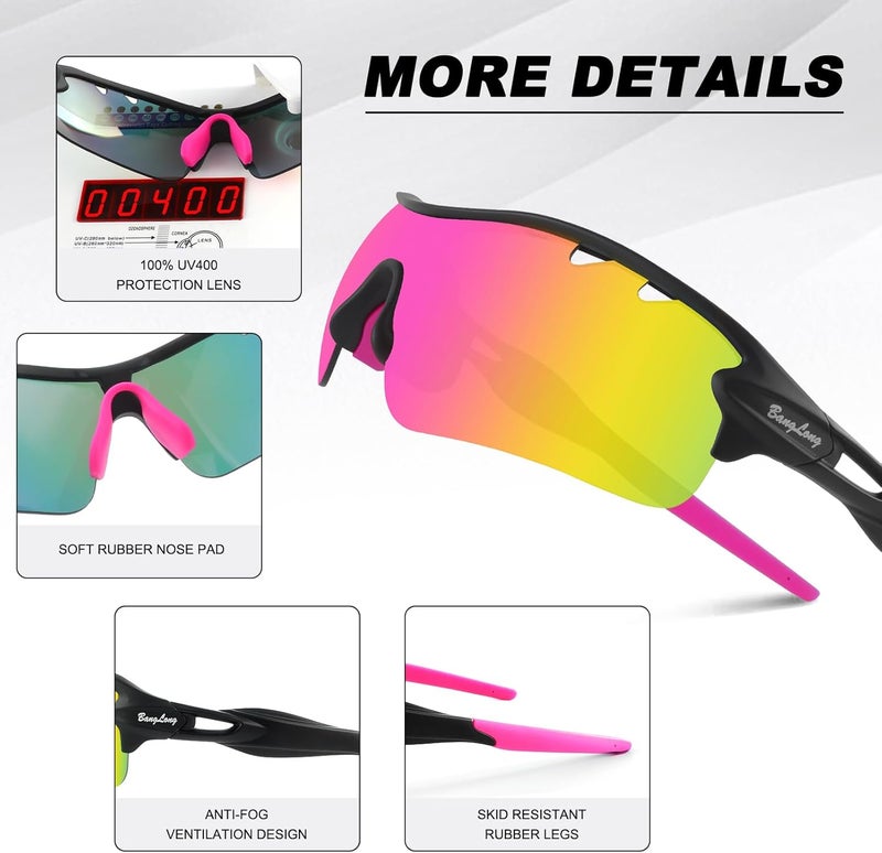 BangLong Polarized Sports Sunglasses Cycling Sun Glasses for Men Women with 5 Interchangeable Lenes for Running Baseball Golf - Image 5